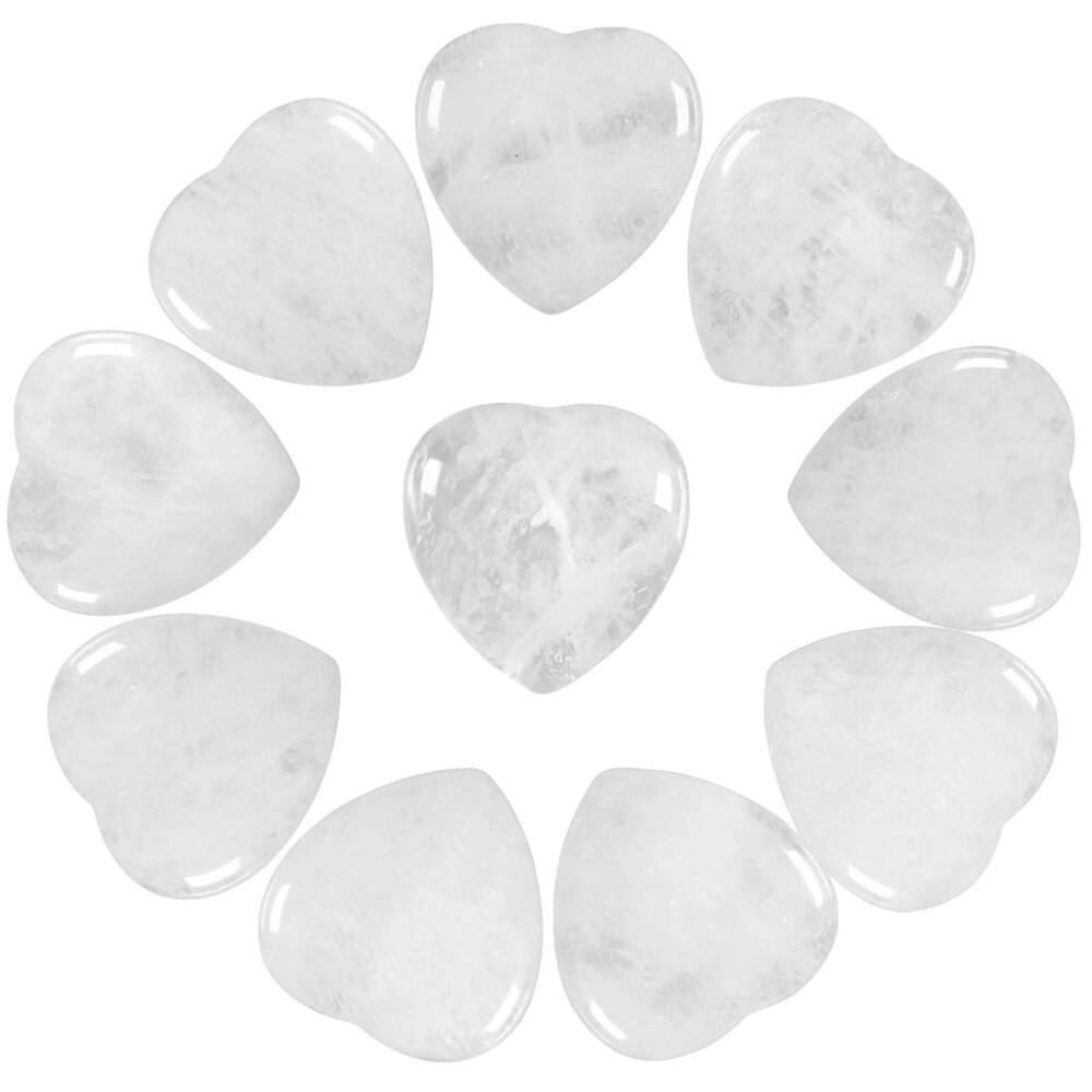 8000 Pack of 10 Heart Shaped Rock Quartz Cabochons CAB Flatback for Jewelry